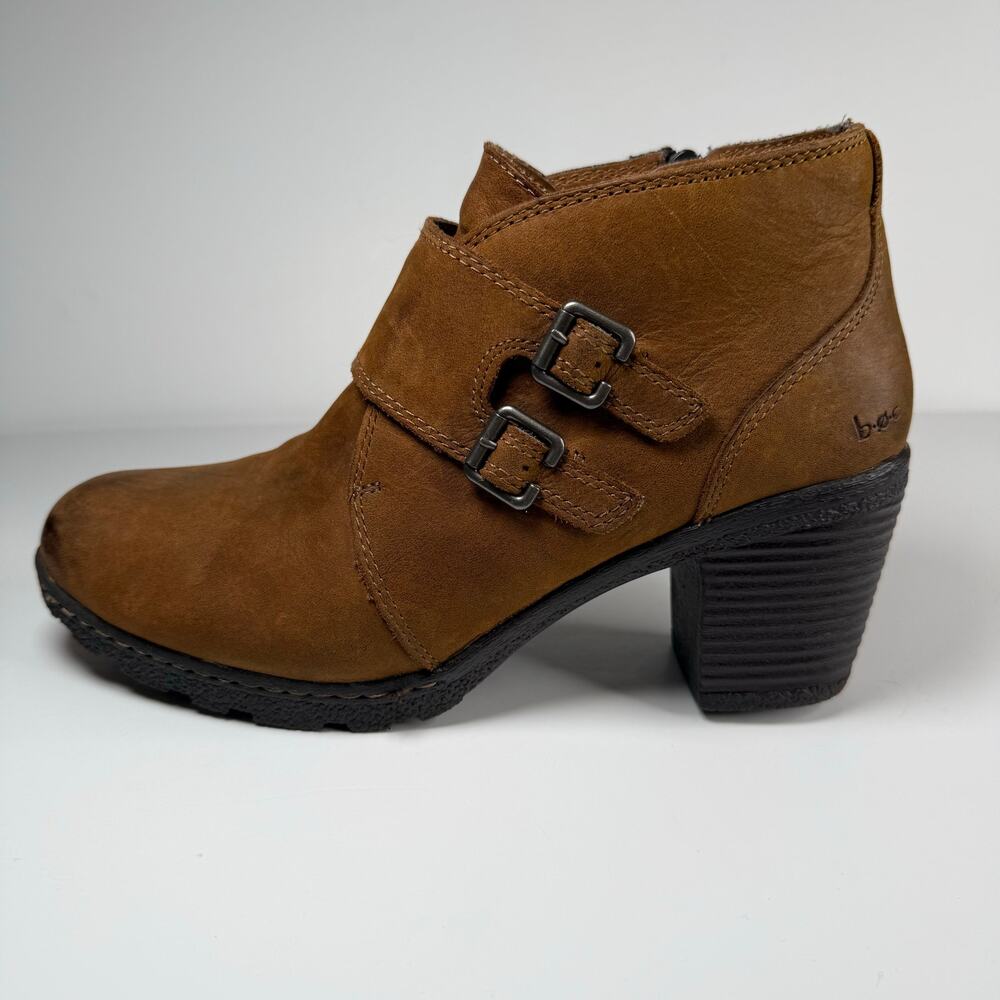 B.O.C Women’s Leather Ankle Boots Brown Size 8.5 M Double Buckle Zip Closure